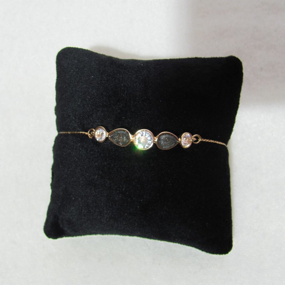 Smokey Grey Crackle Gold tone Adjustable Bracelet